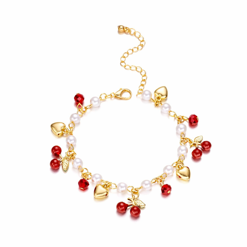Cherry Blossom Heart Pearl Charm Bracelet