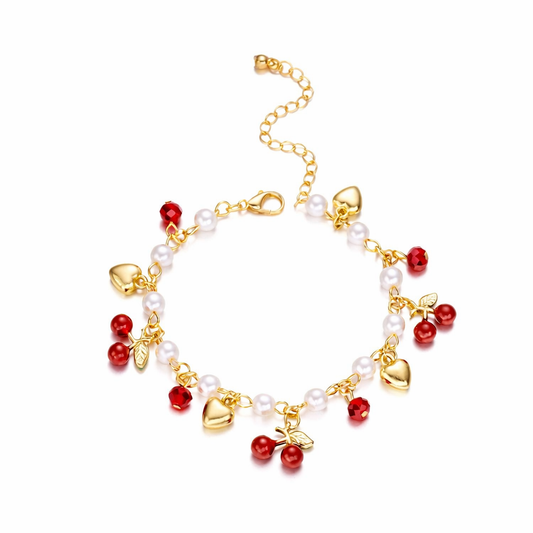 Cherry Blossom Heart Pearl Charm Bracelet